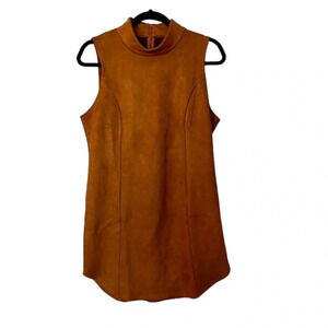 Lanston Women’s Sleeveless Brown Suede Turtleneck Back Zip-Up Dress Size L NWT